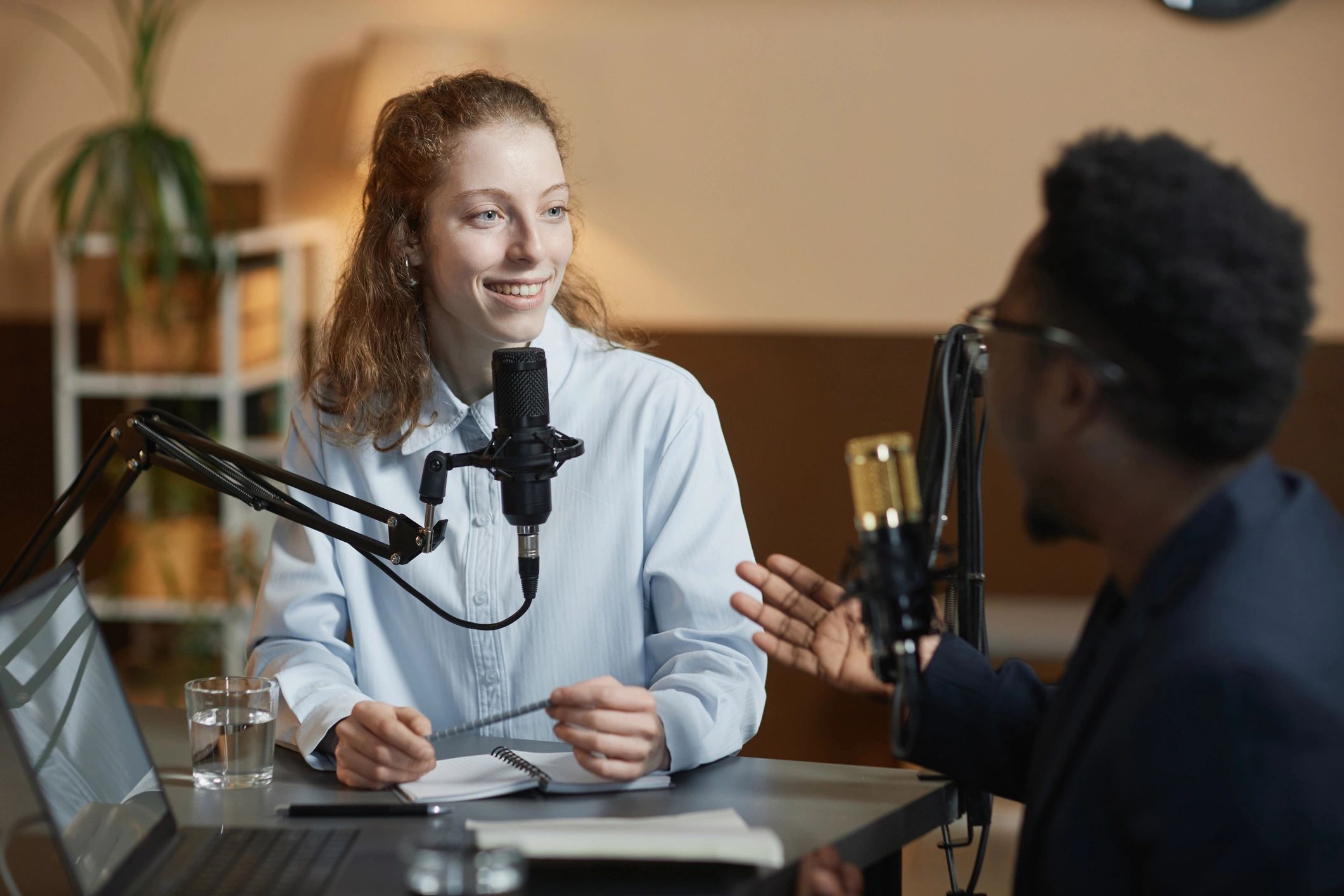 Podcast-style interview recording in a professional studio